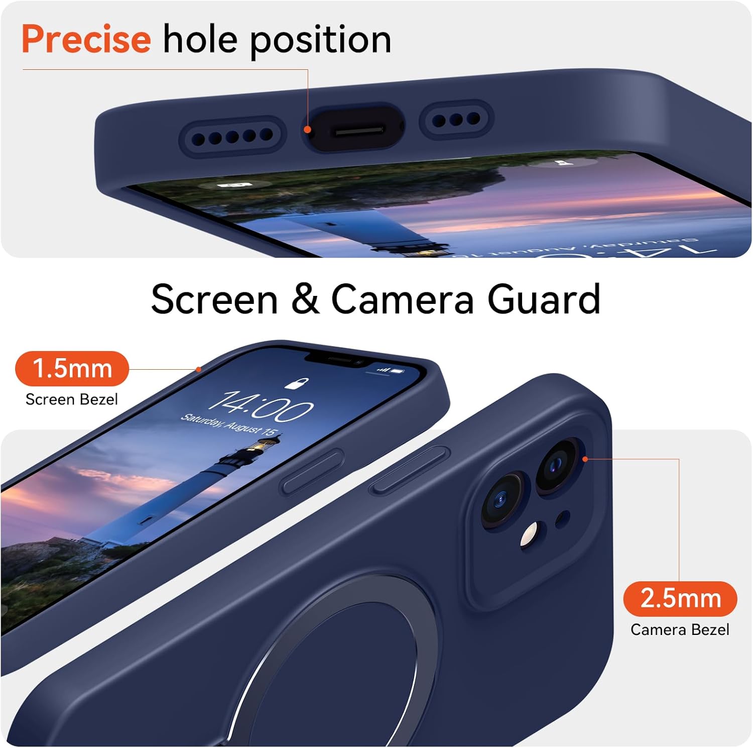 Compatible with iPhone 12 Case with Stand, Slim Premium Liquid Silicone Phone Cases for iPhone 12 6.1" Compatible with MagSafe Magnetic Ring Kickstand Case Full Camera Protection, Dark Blue - Image 8