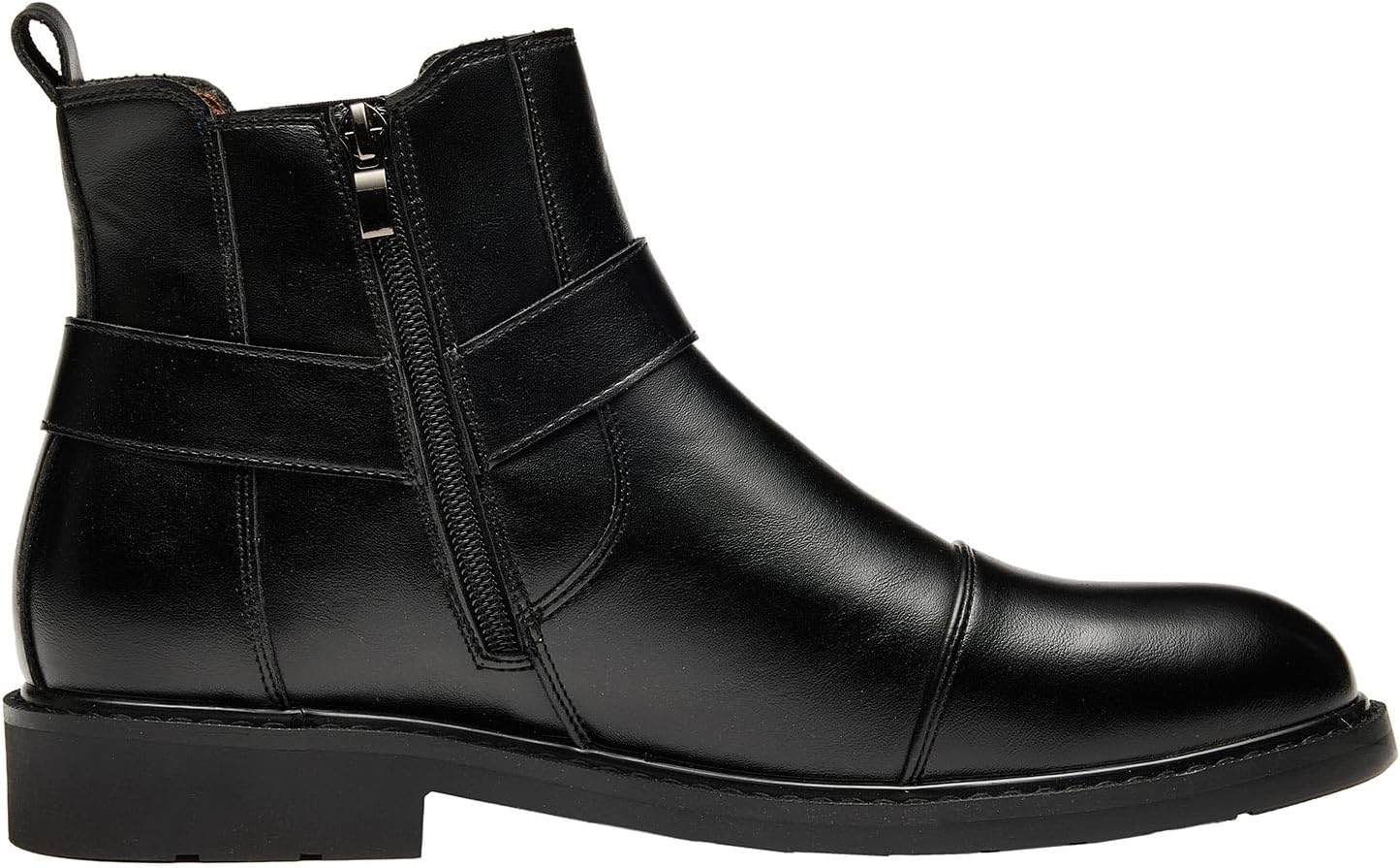 Men’s Harness Boots, Fashion Chelsea Ankle Boots Motorcycle Style Ankle Boot Strap & Metal, Side Zipper for Casual Formal