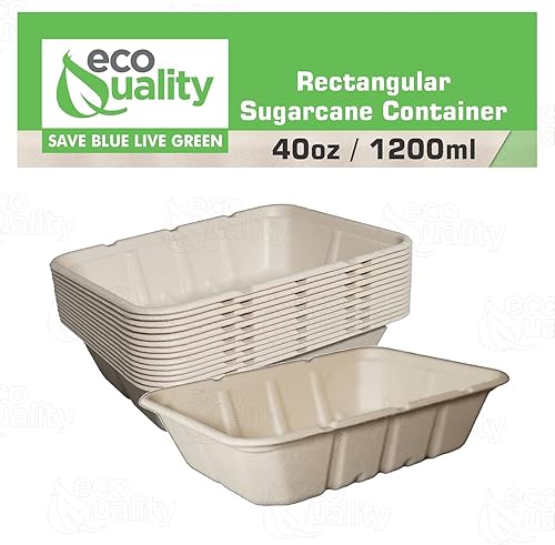 Vista 4 de EcoQuality Cuencos desechables de 40 onzas – Cuencos rectangulares compostables de fibra de caña de azúcar, biodegradables, ecológicos, oblongos