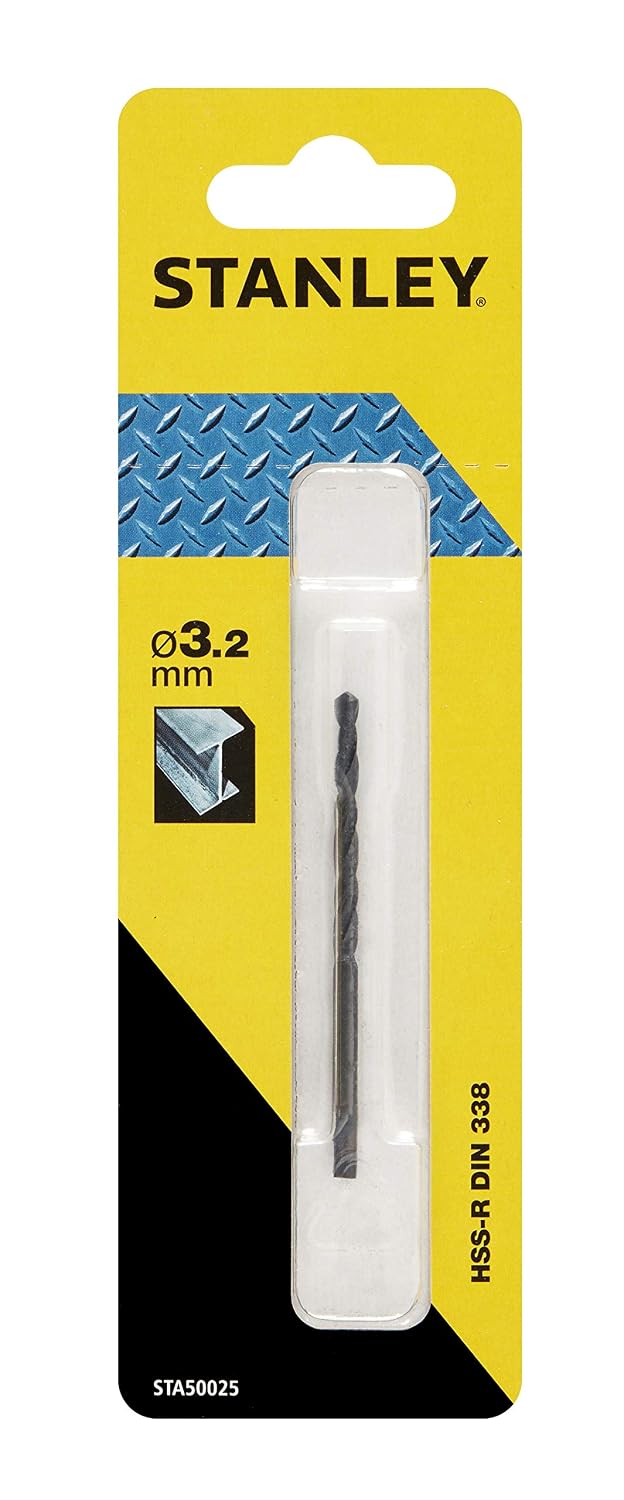 Stanley Metal Drill Bit HSS-R (3.2 mm Drill Diameter, 65 mm Total Length, 36 mm Spiral Length, DIN338, Suitable for Metals, Pack of 1) STA50025