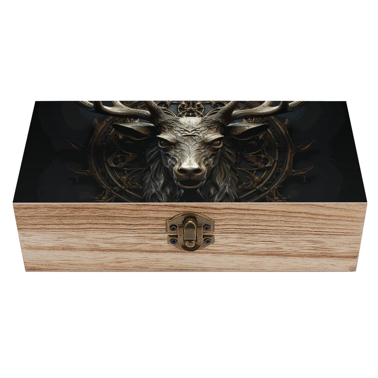 FWJZDSP Wooden Storage Box Antlers Wood Gift Box with Hinged Lid Vintage Decorative Jewelry Boxes Memory Box for Jewelry Art Hobbies Home Storage Treasure Keepsake Gift 7.9''x3.9''x2.3''