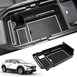 Center Console Organizer Compatible with 2019 2020 2021 2022 2023 Mazda CX-30 CX30 Accessories Insert ABS Black Materials Tray 2023 CX30 Armrest Secondary Storage Box with Coin and Glass Holder(White)