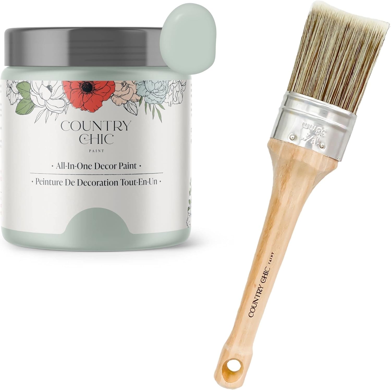 Chalk Style Paint + Paint Brush Bundle - for Furniture, Home Decor, Crafts (Color: Happy Hour [4 oz] - Mint Green)