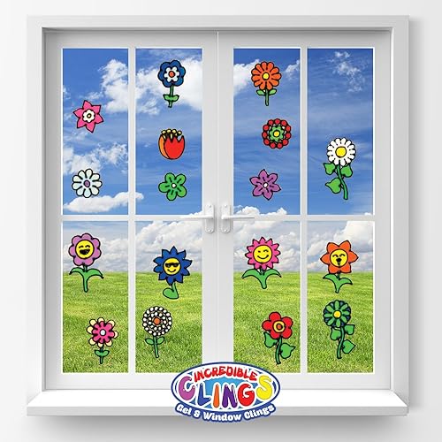Miniatura 3 de Calcomanías de gel reutilizables con diseño de flores para niños, girasol, rosa, tulipán, margaritas, para el hogar, avión, aula, guardería