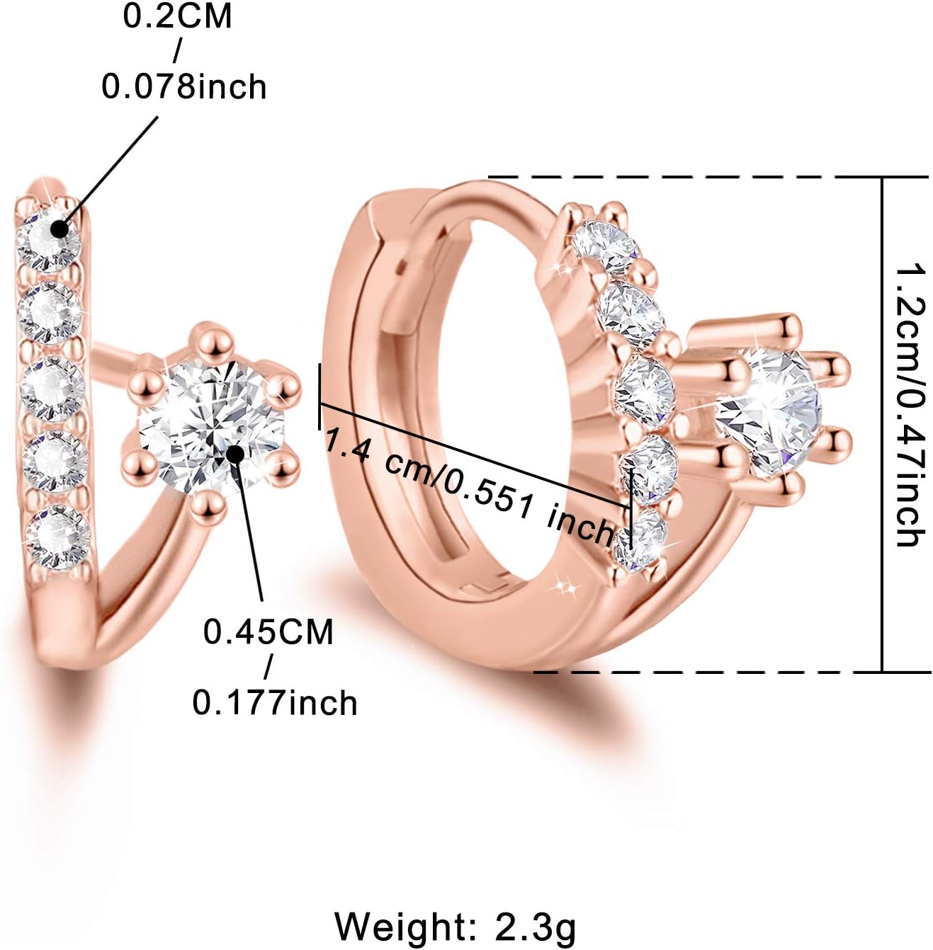 Cubic Zirconia Hoop Earrings - Sterling Silver Hypoallergenic CZ Hoop Huggies Earrings Small Cartilage Earrings for Women Girls - Image 6