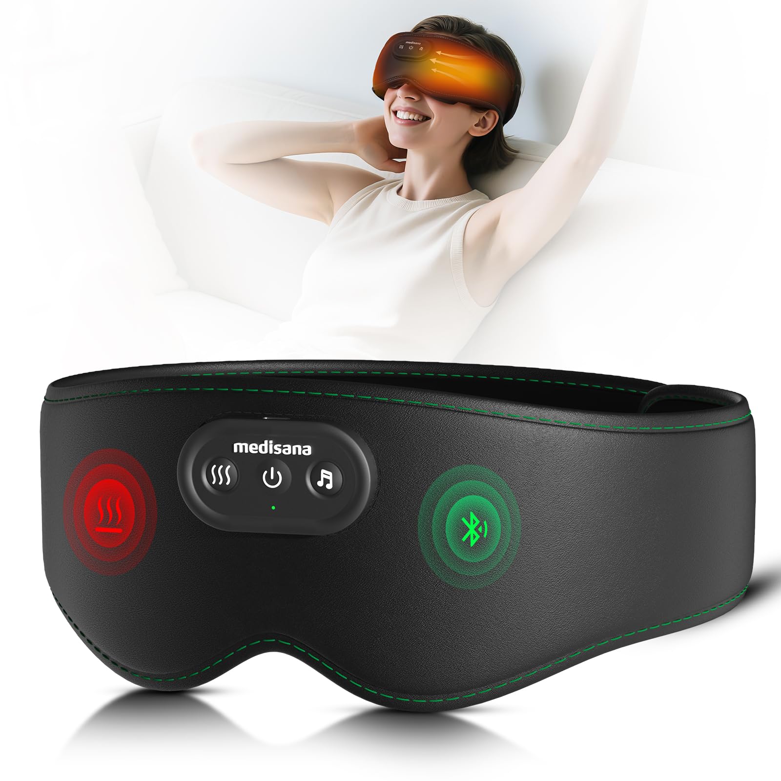 Medisana Heated Eye Mask for Dry Eyes, 1200mAh Cordless Sleep Mask with 5.4 Bluetooth Headphones, Washable Sleep Mask Warm Eye Compress for Stye Sinus