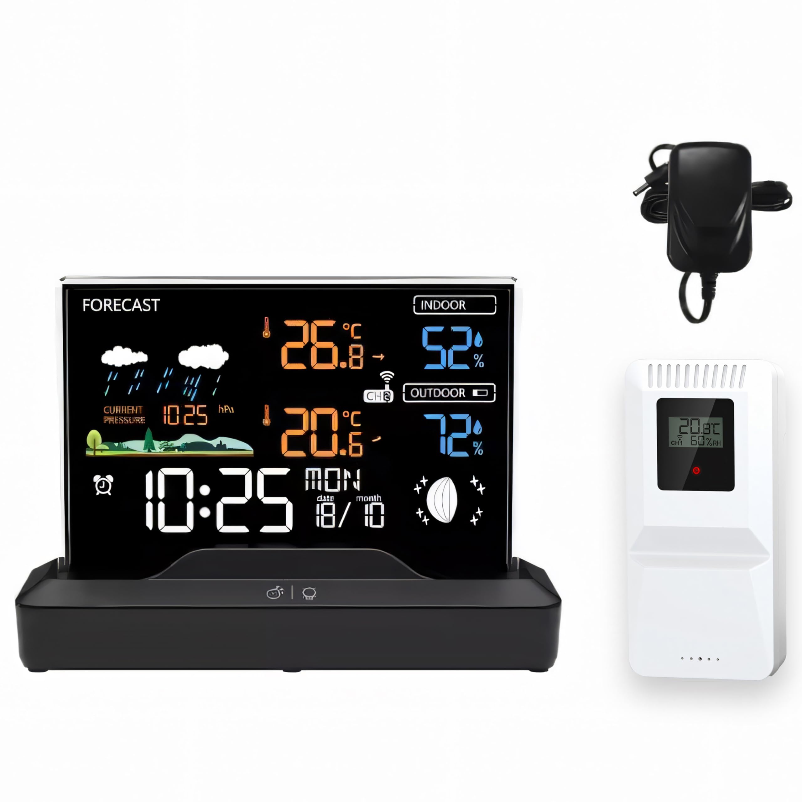 Retoo Stazione meteo radio, 1 sensore esterno, orologio DCF, display LCD