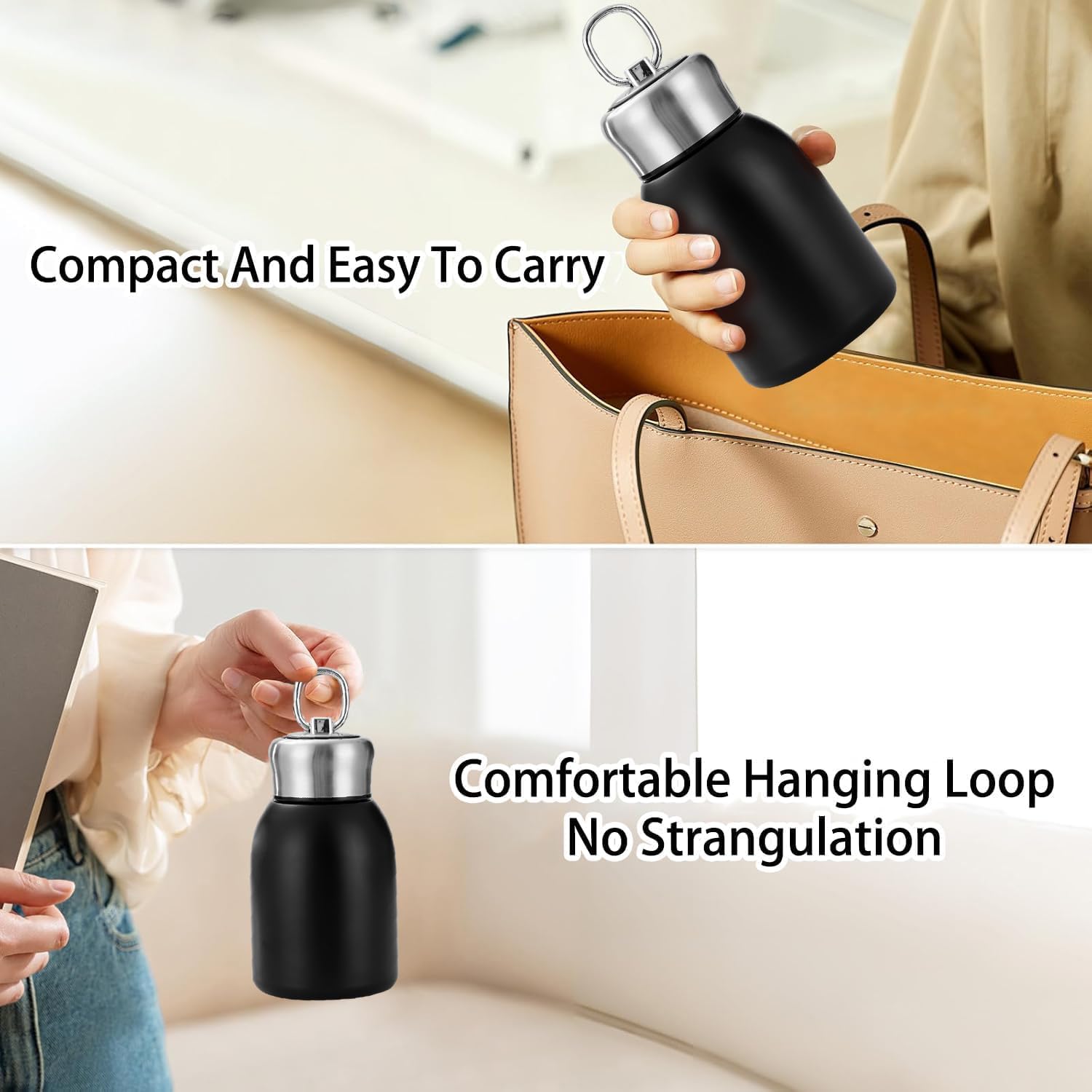 Stainless Steel Mini Vacuum Insulated Insulated Water Bottle for Hot & Cold Drinks, Travel Coffee Cup 10.2oz /300ml (black) - Image 6