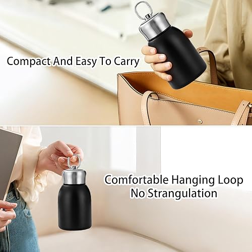 Miniatura 6 de Mini botella de agua aislada al vacío de acero inoxidable para bebidas frías y calientes, taza de café de viaje 10.2 oz 10.1 fl oz (negro)