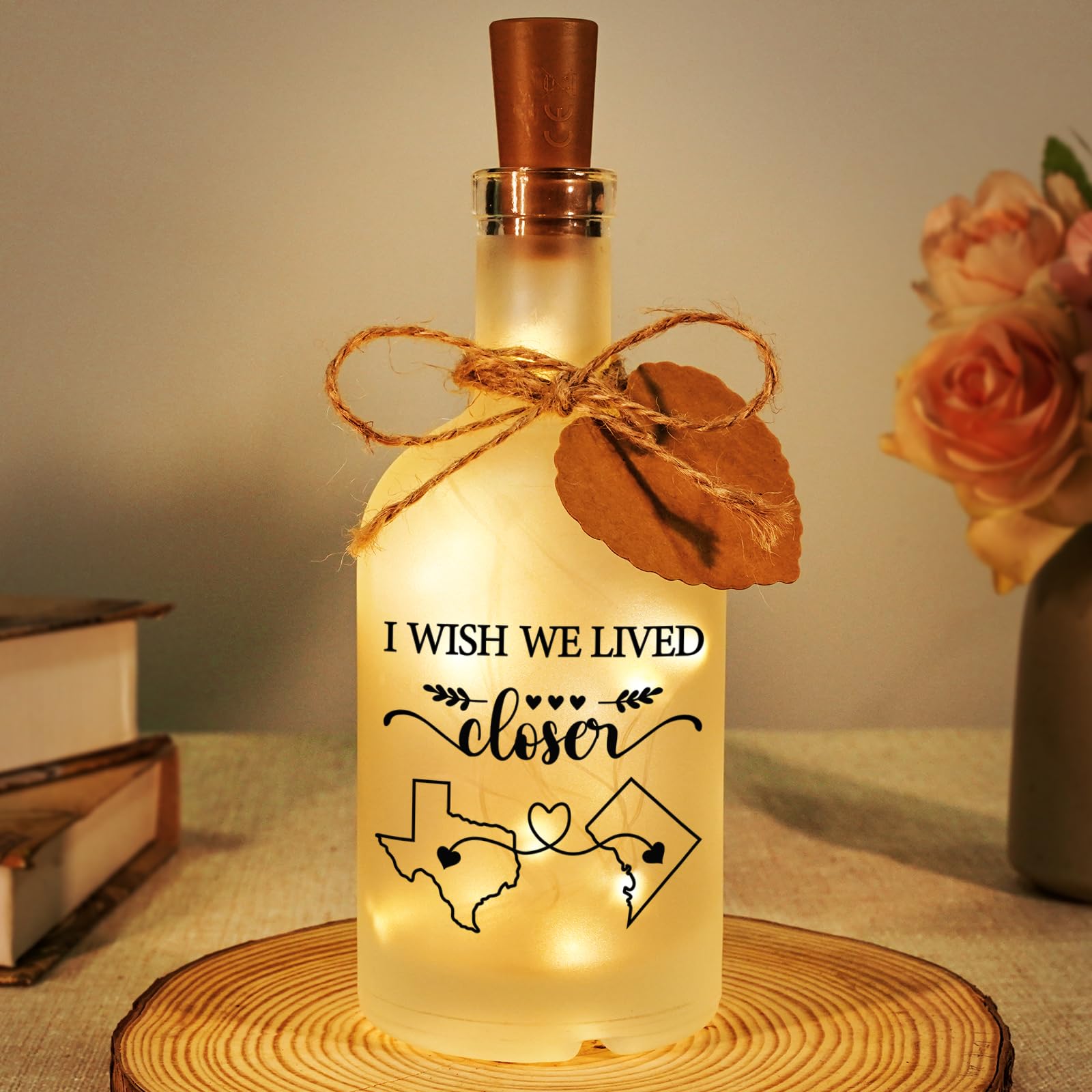 Sayregifty Romantic LED Light Bottle Gift for Girlfriend Boyfriend Wife Husband – 'I Wish We Lived Closer' Long Distance Love Decor, I Love You Gift for Valentines, Anniversary or Home Décor — image 1