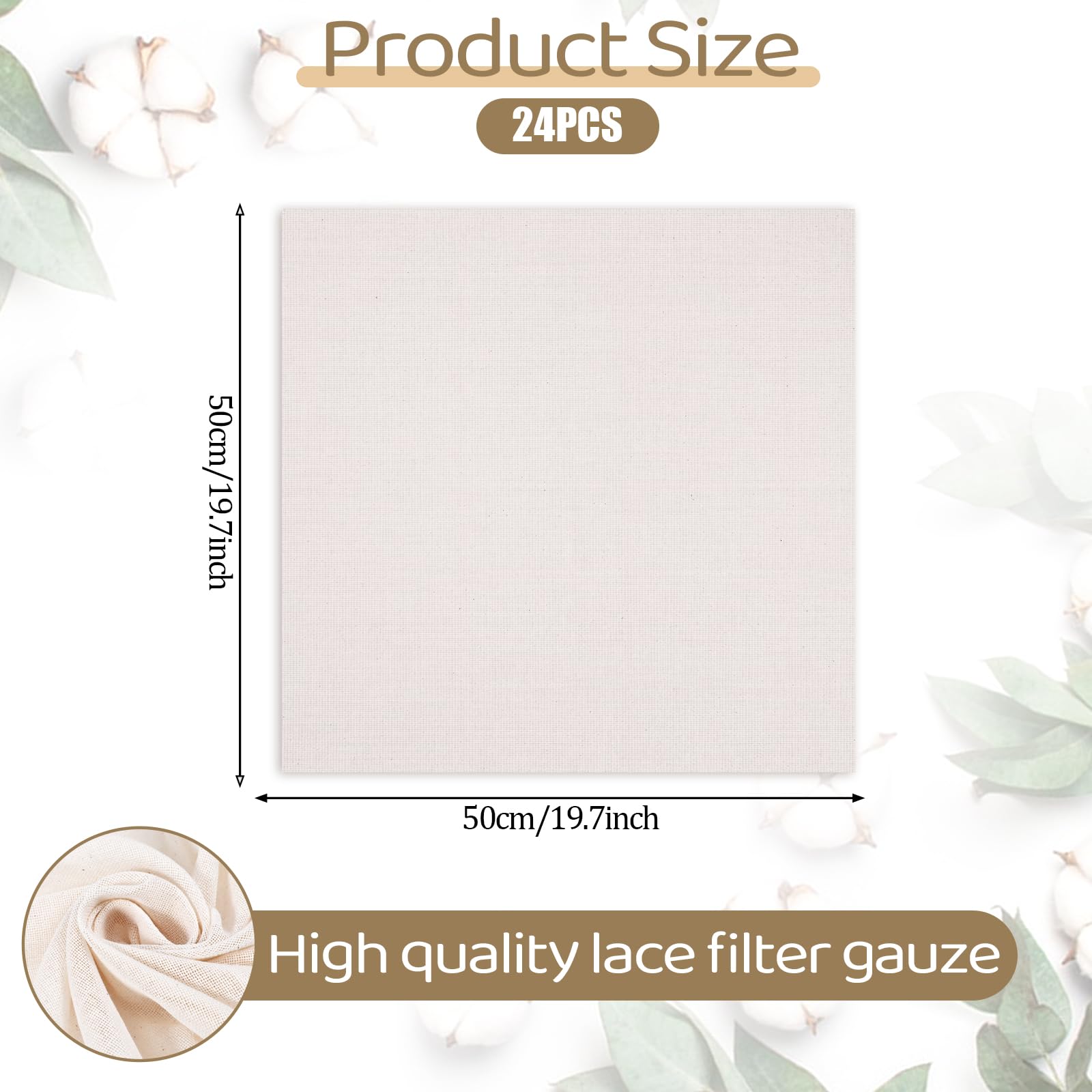 24pcs Cheesecloth for Straining, Butter Muslin for Cheese Making Reusable Cheese Cloths for Straining, 20x20 Inch Hemmed Cotton Cheesecloth for Cooking, Coffee, Baking, Juicing Making Supplies