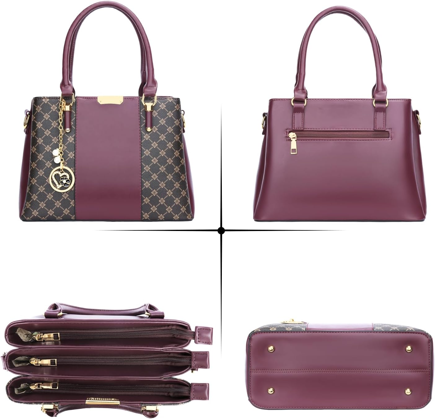 KKXIU 3 Zippered Compartments Purses and Handbags for Women Top Handle Satchel Shoulder Ladies Bags - Image 4