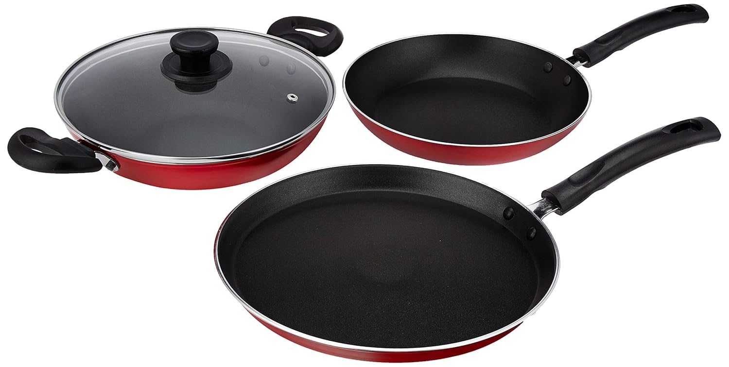 Buy Amazon Brand Solimo Aluminium 3Piece NonStick Cookware Set (Gas
