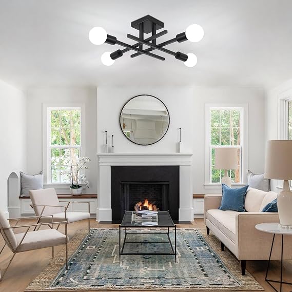 Modern Sputnik Ceiling Light Black Ceiling Lights Living Room 4 Lights