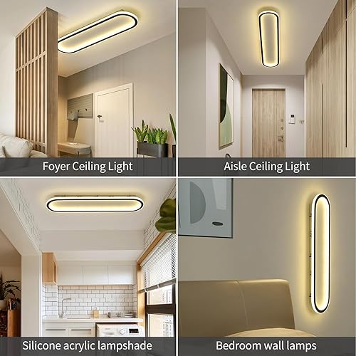 Miniatura 6 de Lámpara de techo de montaje empotrado de 23.6 pulgadas, moderna lámpara de techo LED regulable con control remoto, luces de techo negras para