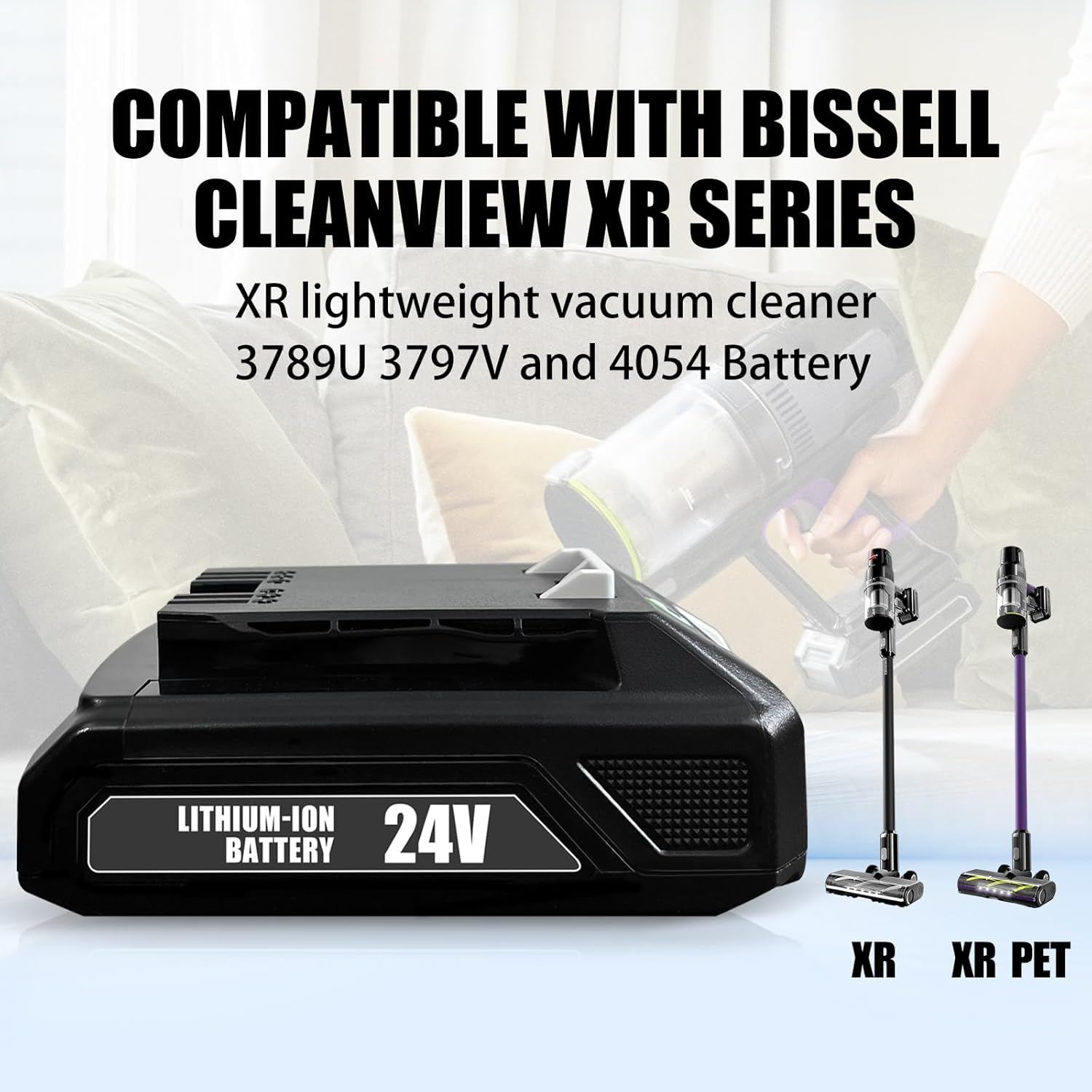 3.0Ah Battery for Bissell Cleanview XR Series Cordless Vacuum Cleaner, Replacement for CleanView XR 4054 Battery, Compitable with Bissell Vacuum Cleaner 3789U 3797V, Lithium-Ion Battery, 24V 3000mAh