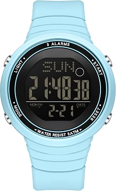 Digital Watch Waterproof Big Numbers 3-Alarms Stopwatch Sports Running Watches for Women Men Minimalist Electronic Wristwatch Easy Read Watch Unisex