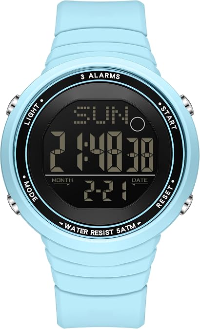 Digital Watch Waterproof Big Numbers 3-Alarms Stopwatch Sports Running Watches for Women Men Minimalist Electronic Wristwatch Easy Read Watch Unisex