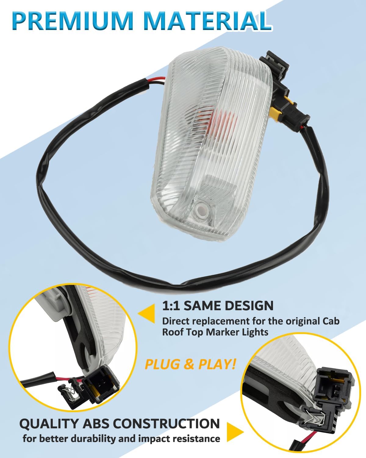 FASTCHE Cab Roof Top Marker Lights Clearance Running Lamps, Front Roof Marker Lights Compatible with 2014-2023 Dodge Ram ProMaster 1500 2500 3500 Replace 926-109 68232473AD (Clear Len,Yellow Light)