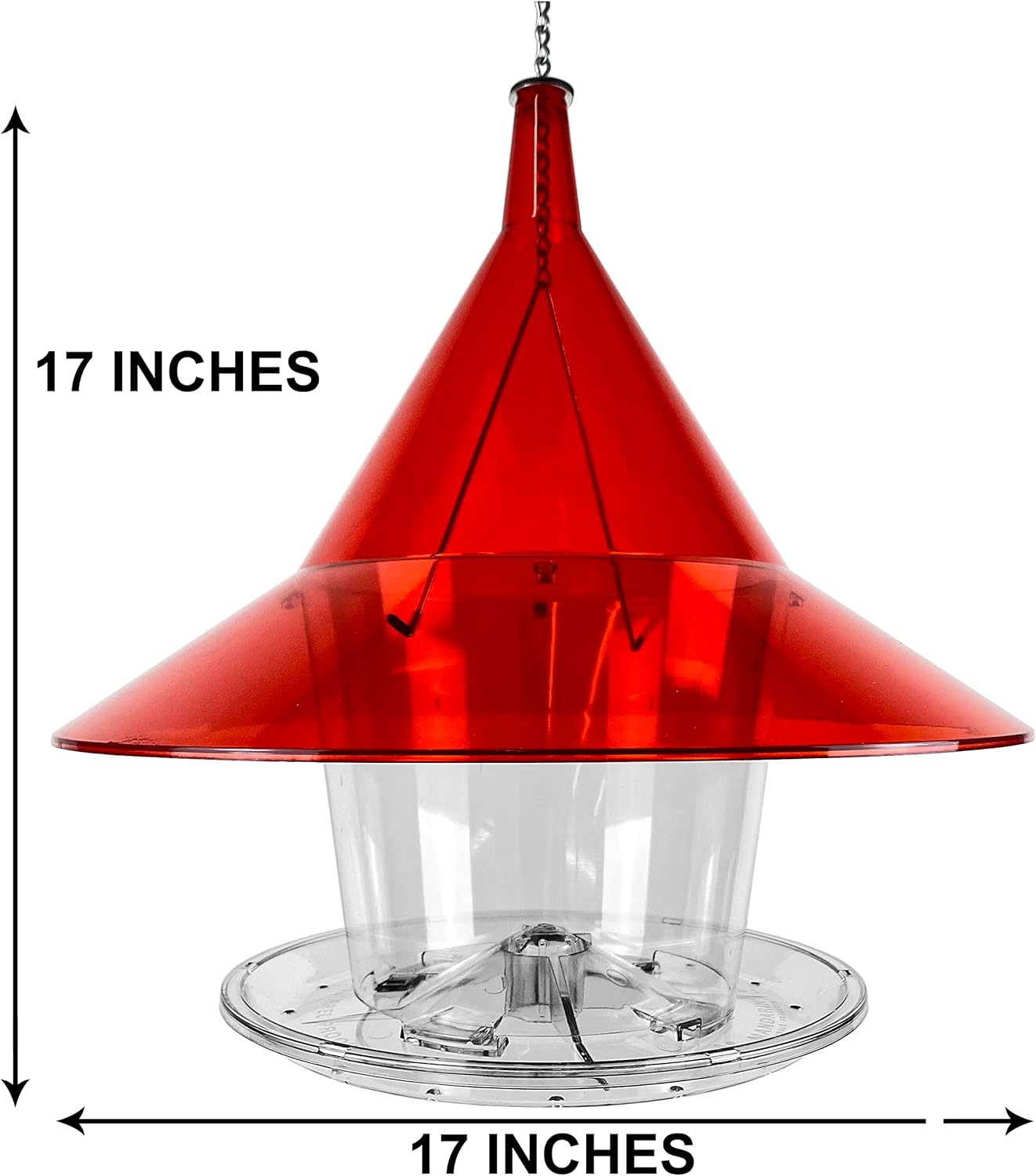 Sky Cafe - Squirrel Proof Bird Feeder for Outside - Large, 17 in. Diameter, 1.5 Gallon Birdseed Capacity - Made in USA (Ruby Red) - Free Squirrel Mug