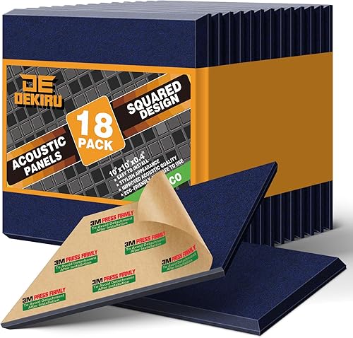 DEKIRU Paquete de 18 paneles de espuma a prueba de sonido, paneles acústicos autoadhesivos, paneles cuadrados de 45 diseñados a prueba de sonido