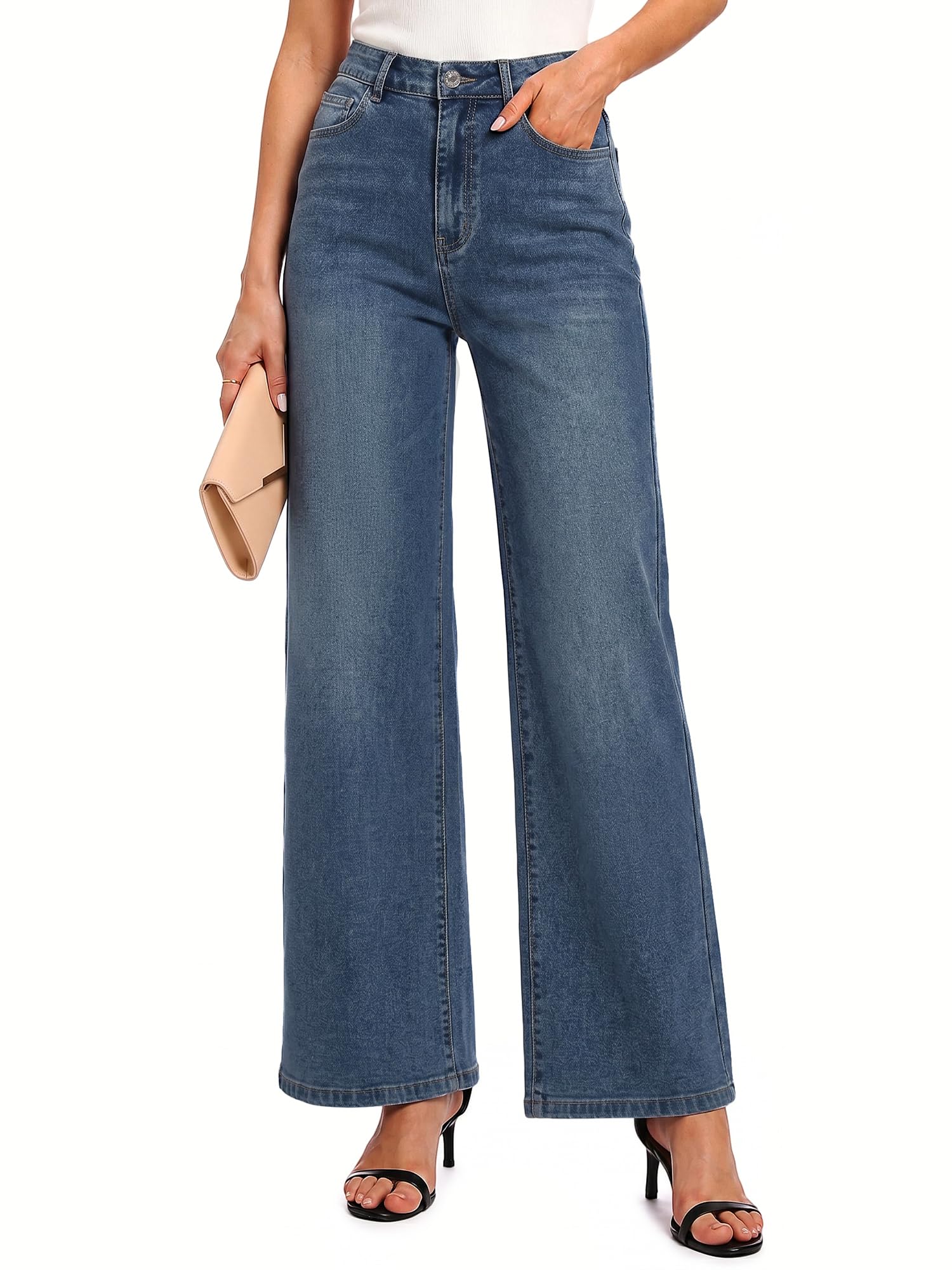 Damen Jeans High Waist Wide Leg Stretch Jeanshose mit weitem Bein