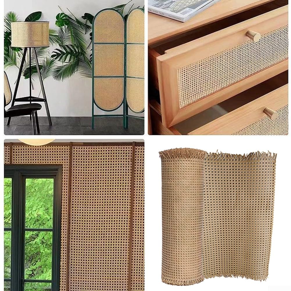 Rollo de malla de mimbre de ratán para bricolaje, rollo de cincha de ratán tejida, hoja de cincha para gabinete, silla, muebles, correa de malla de caña de ratán abierta (18 pulgadas - 0,45 x