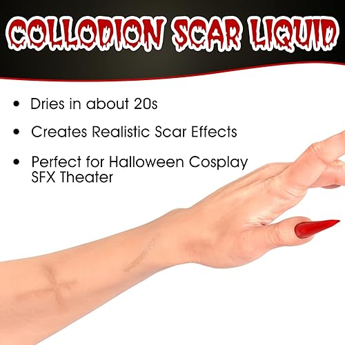 Scaring Liquid, Scar Liquid SFX,Collodion Fake Scar Makeup Halloween with Brush Scars Form Directly After Application Face Body Realistic SFX for Special Effects Makeup HalloweenCosplay, 15ml