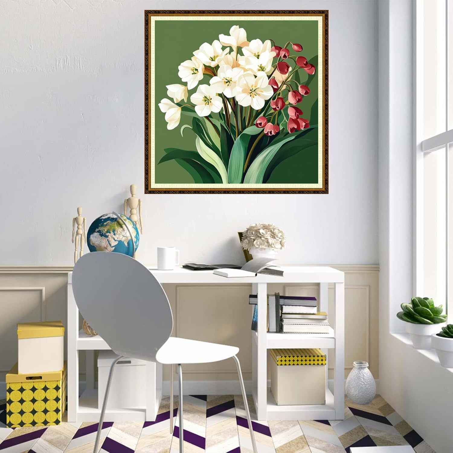 Redxing Counted Cross Stitch Kit for Beginners,Unprinted Needlepoint Kits for Beginners Cross Stitching Embroidery Kit 11CT Stitches kit-Beautiful Flowers 18x18 inch