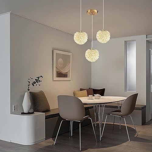 Miniatura 5 de KAIYUAN Lámpara colgante de cristal dorado de 3 luces, moderna lámpara colgante de techo dorada para cocina, isla, comedor, sala de estar, pasillo,