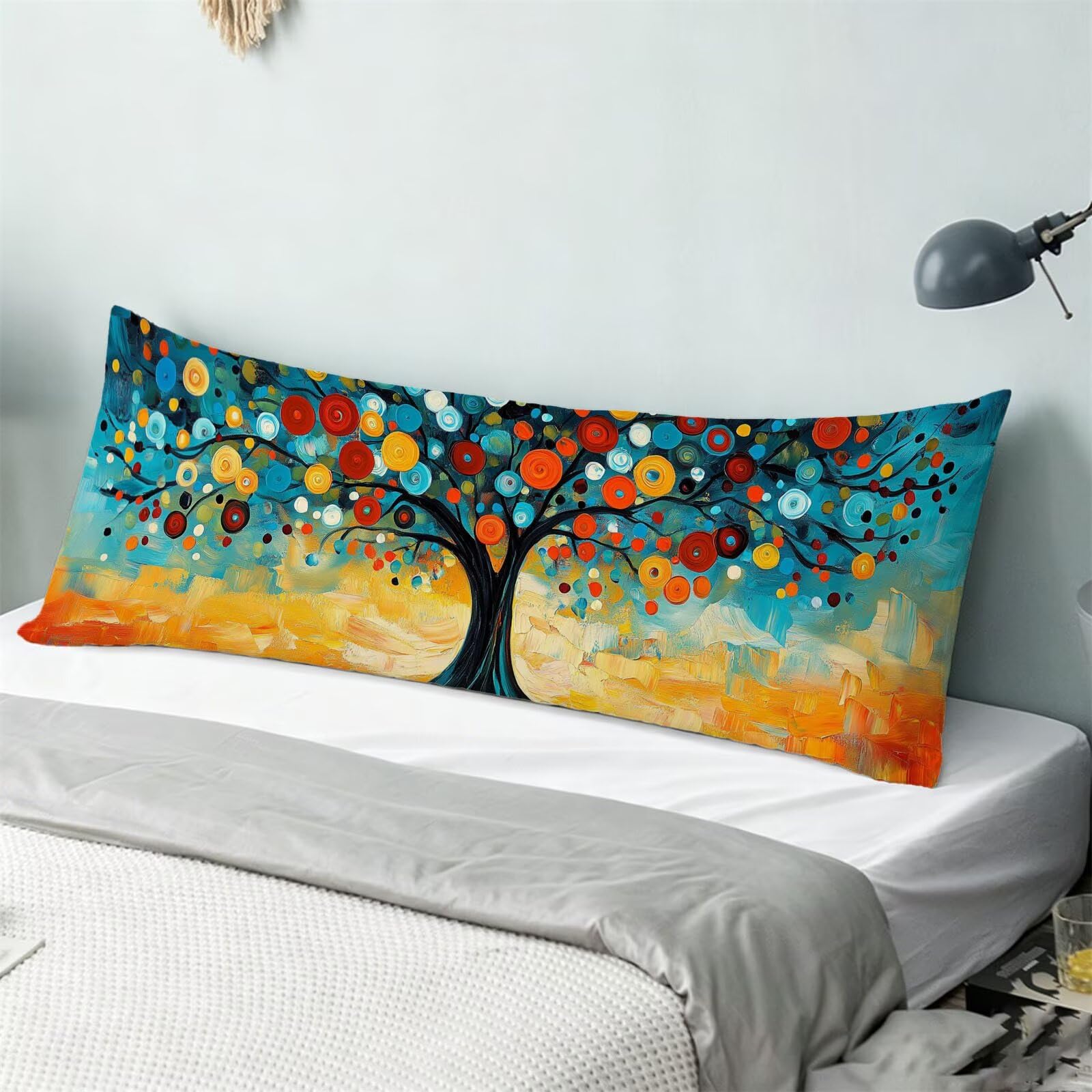 Funda de Almohada 60 x 180 cm Vistoso Protector Almohada 180 cm con Cremallera Invisible, Lino Durable y Transpirable Pillow Case Árbol Impresión a Doble Cara para Cama, Sofá y Dormitorio dg-412