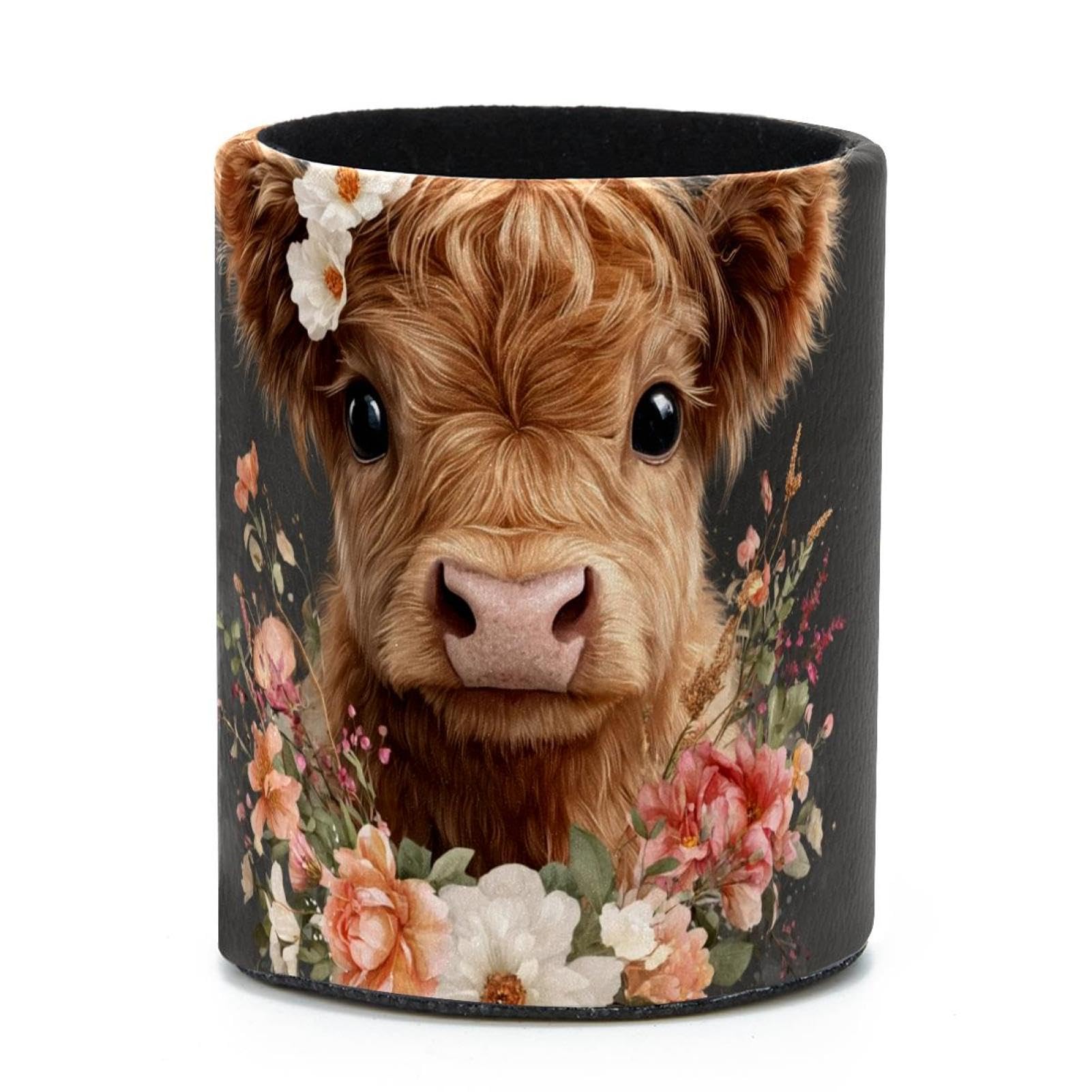 VAPOKF Round Pencil Holders for Desk, Highland Cow Pen Holders Pen Pot Makeup Brushes Storage Desktop Stationery Supplies Organiser for Home Office
