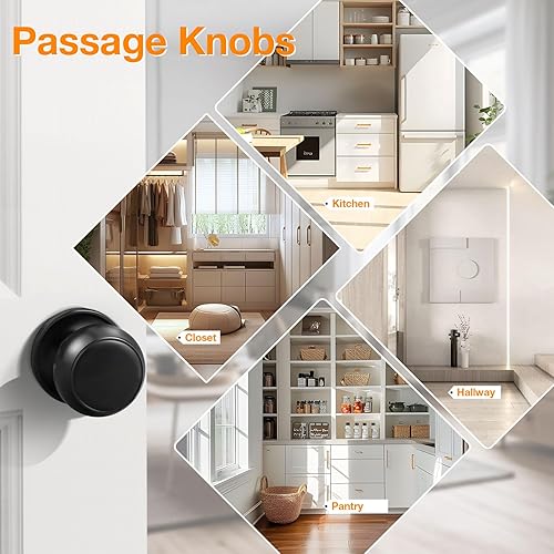 Miniatura 2 de Gobrico Paquete de 3 pomos para puerta interior, color negro, redondo, pomo para puerta de armario, para pasillo, cocina, función de paso, cerradura