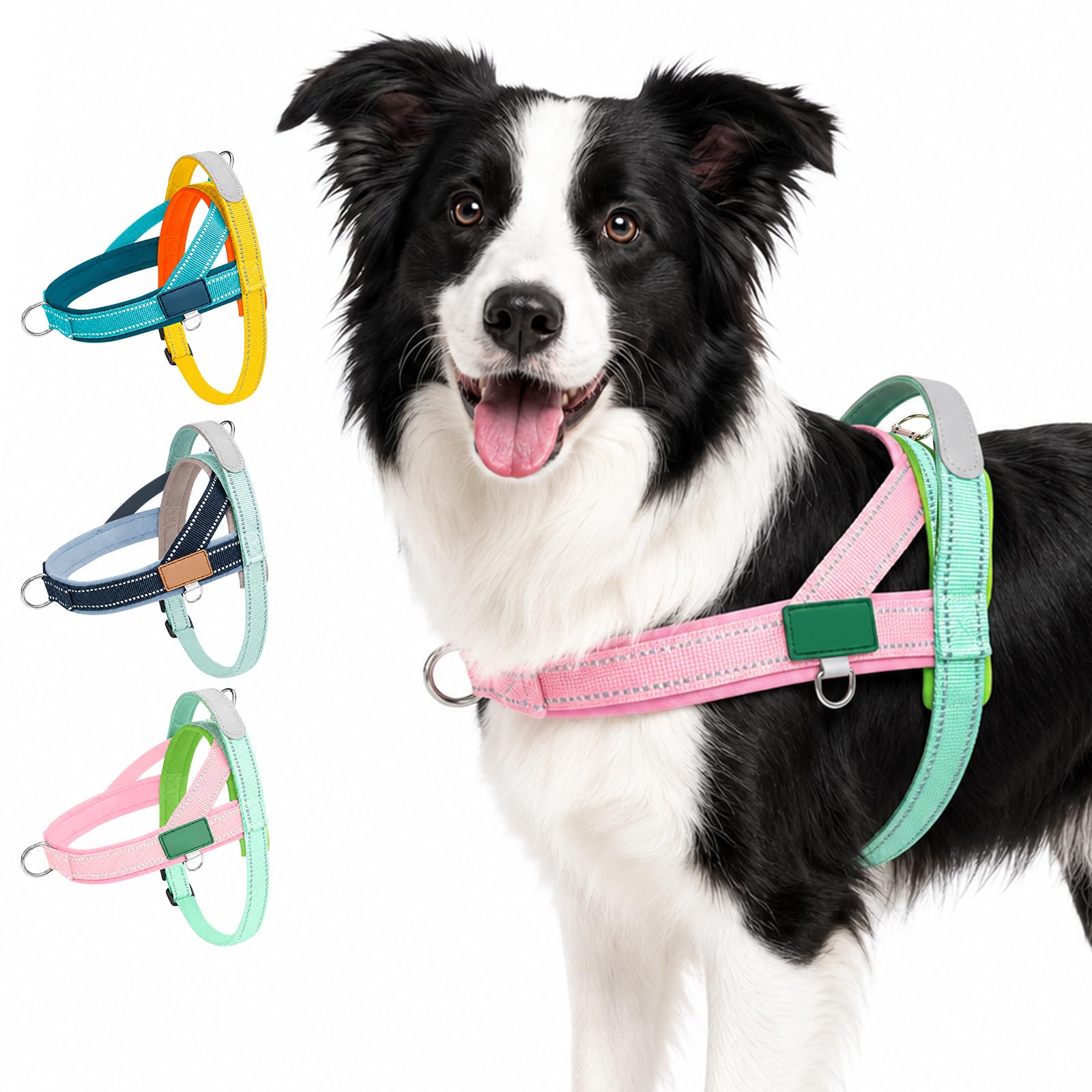 Olcyren No Pull Dog Harness, Breathable Adjustable Pet Vest with Front Clip, Reflective No Choke Puppy Harness with Handle for Extra Small and Small Medium Dogs Hiking (Pink & Mint Green, XL)