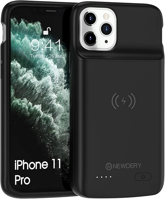 NEWDERY Battery Case for iPhone 11 Pro, 4800mAh Battery Pack Charger Support Qi Wireless Charging Case Rechargeable External Charger Case Backup Power Bank for iPhone 11 Pro