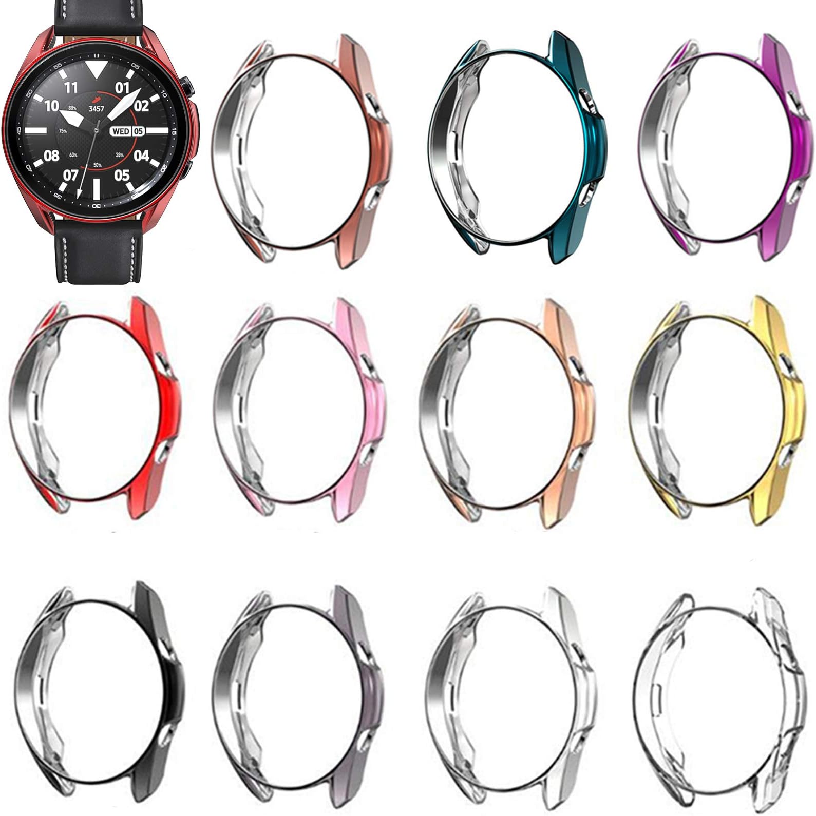 Compatible with Samsung Galaxy Watch 3 41mm 45mm Case,Soft TPU Fashion Plated Metal Color Frame Shock Resistant Proof Cover Protective Protector Shell Bumper for Galaxy Watch 3 (Eleven Colors, 41mm)