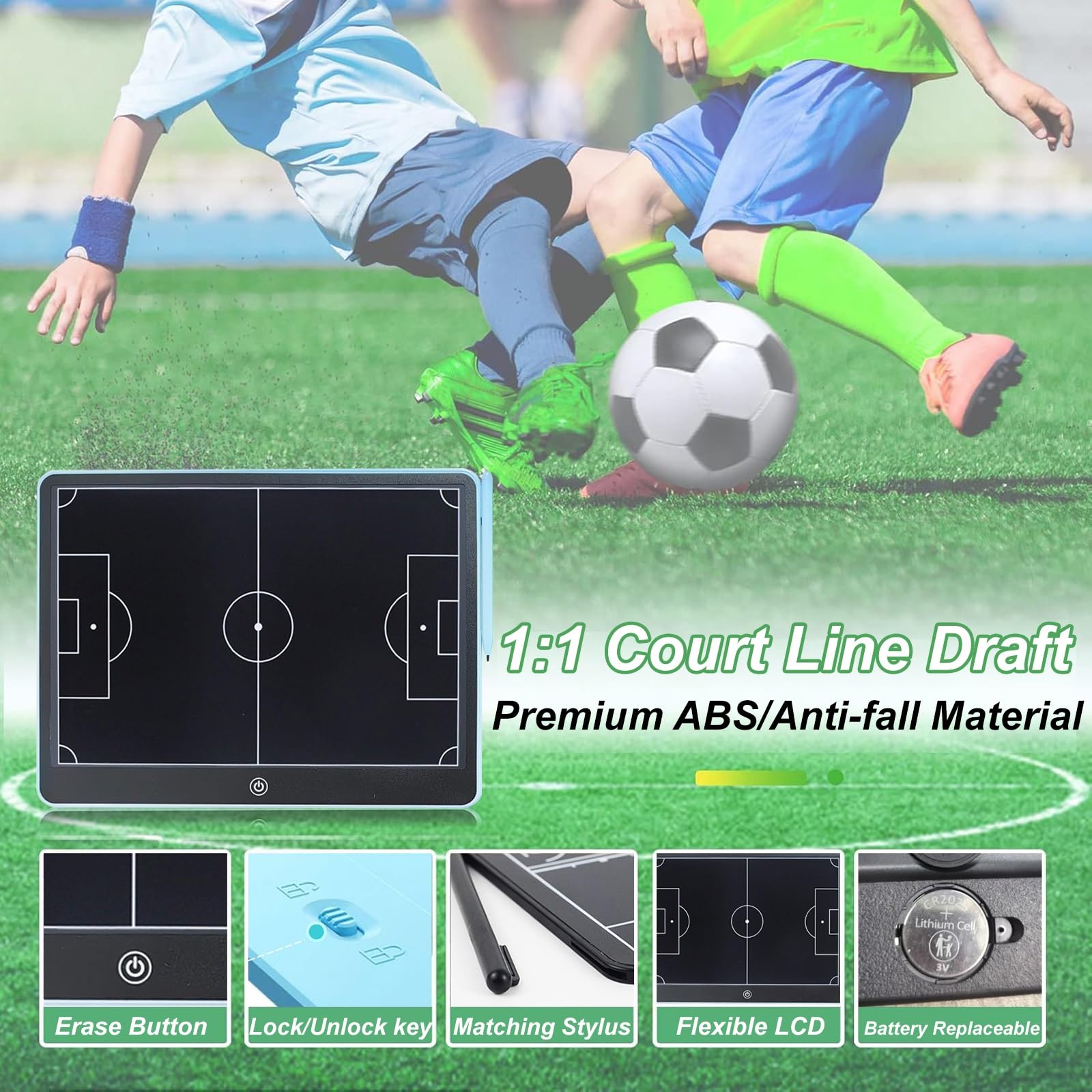 Lavagna Tattica LCD per Calcio, Lavagna Elettronica Tattiche Calcistiche | Con Pennino, Cancellazione o Blocco con Un Solo Tasto, Leggera e Portatile, per L'allenamento Quotidiano