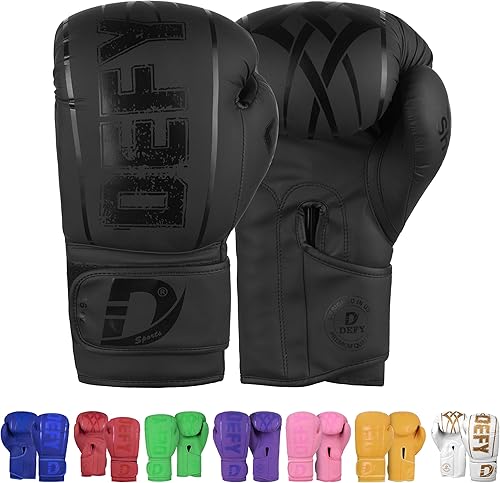 DEFY - Guantes de boxeo para hombres y mujeres, guantes de boxeo de cuero sintético de alta calidad para entrenamiento, perfectos para boxear bolsas
