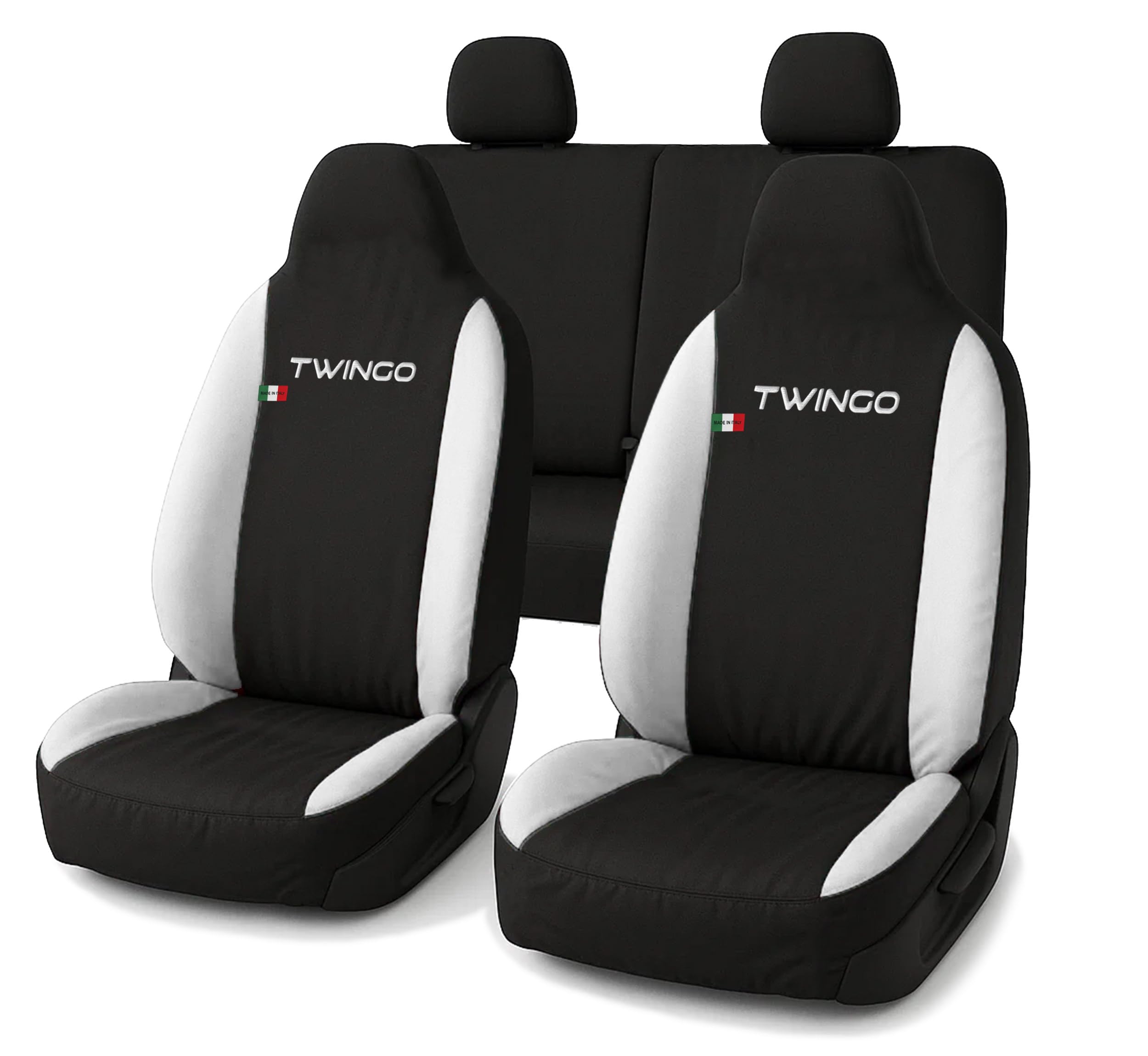 Auto Accessori Lupex - Sitzbezüge für Autositz, kompatibel Autositzbezüge für Twingo, Schwarz Weiß, Made in Italy, Set für Vorder- und Rücksitze, Polyester-Gewebe, Auto-Innenbezüge