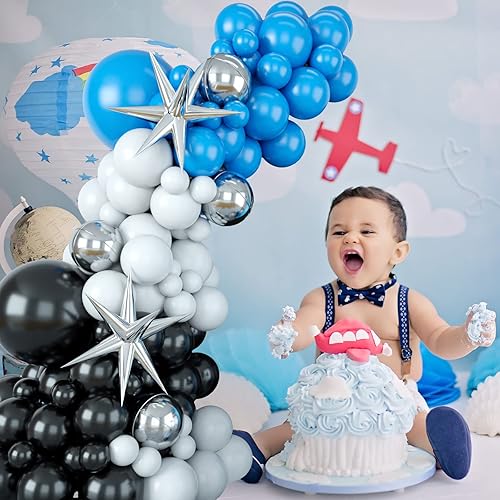 Miniatura 6 de Arco de globos azul y negro, kit de arco de globos azul y negro, guirnalda de globos negros y azules con globos negros azul oscuro y blanco, arco de