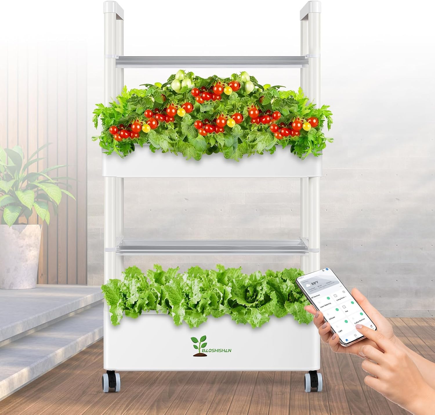 BAOSHISHAN Indoor Hydroponics Growing System, 28l Double-Layer Large Hydrophonic Planter with WiFi Smart Socket, 28 Pods Led Grow Light Vertical Hydrophonic Growing Tower for Garden Vegetable Herb
