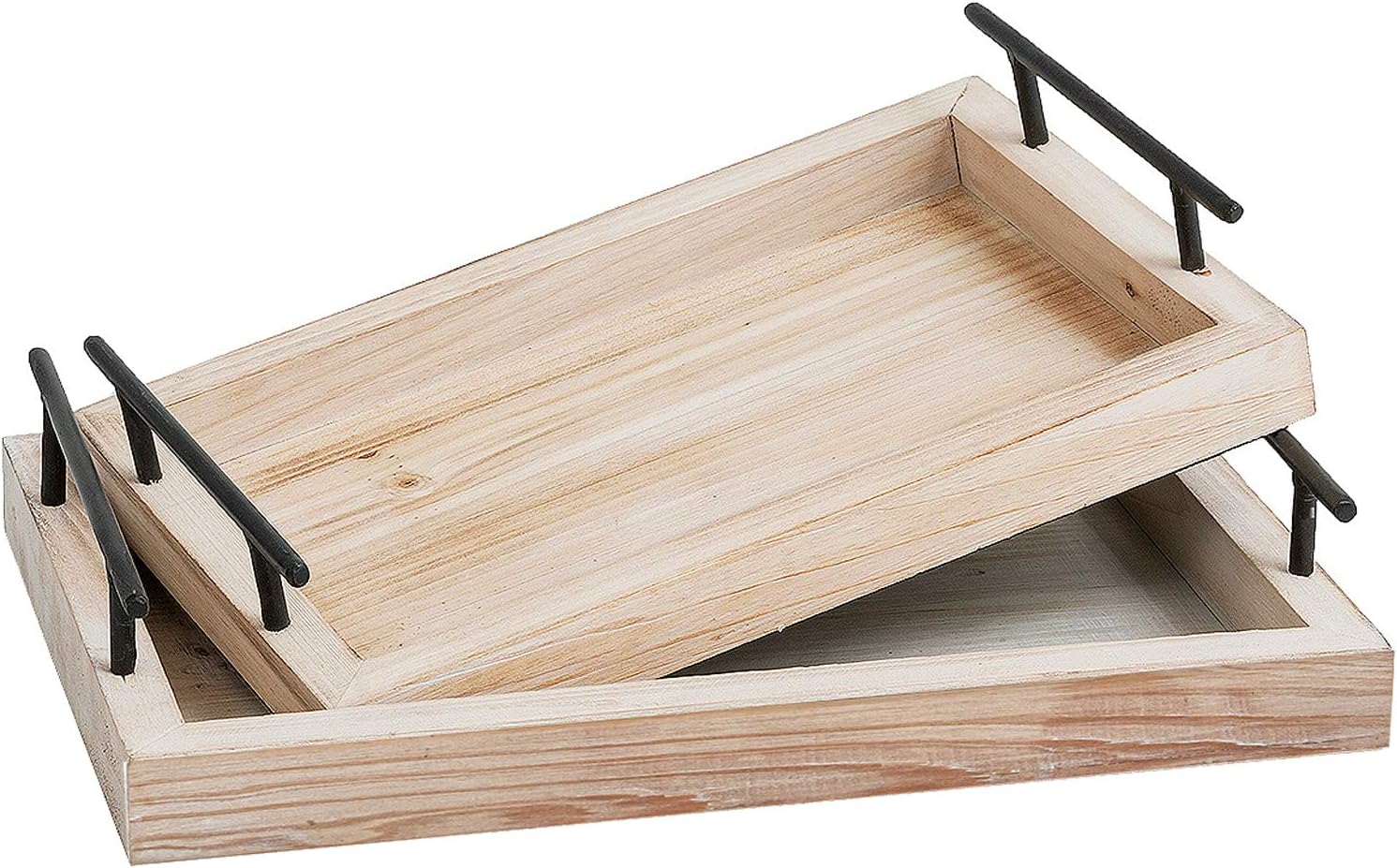 Wooden Serving Food Ottoman Trays Set of 2 with Metal Handle for Eating Breakfast Bedroom Living Room Coffee Table…
