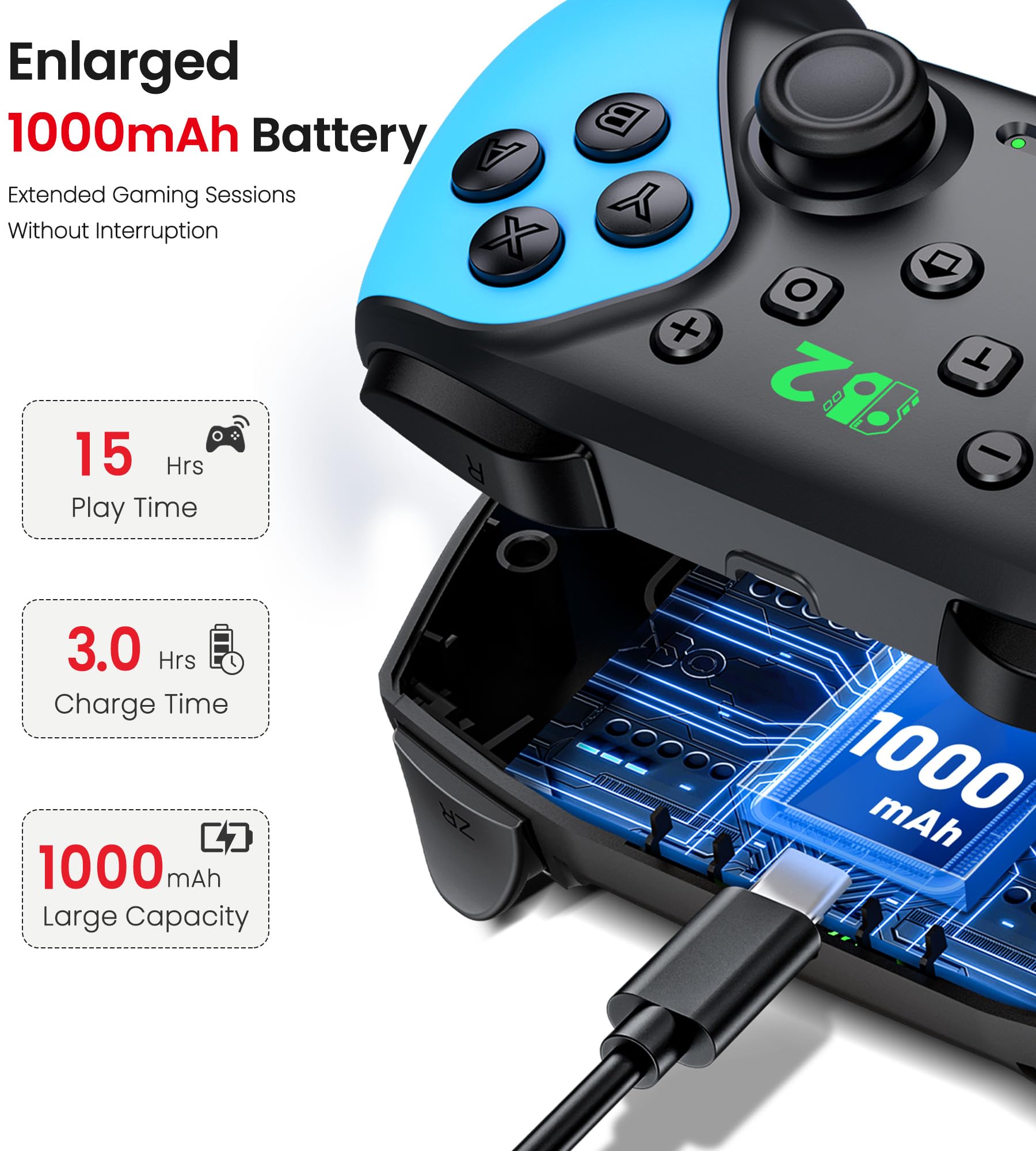 Wireless Pro Controller für Switch 2/Switch 1/Lite/OLED/Android/IOS/PC, Gamepad mit Programmierbar/6-Achsen Gyroskop/Dual Vibration/Turbo/1000mAh Akku, Ergonomisch Gestalteter Präzise Joystick