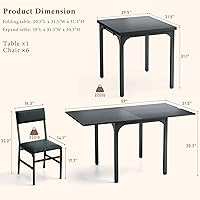 Vista 5 de Juego de mesa de comedor de 7 piezas para 4-6, sillas extensibles para mesa de cocina, juego de 6 con 6 sillas, mesa de comedor rectangular con Negro