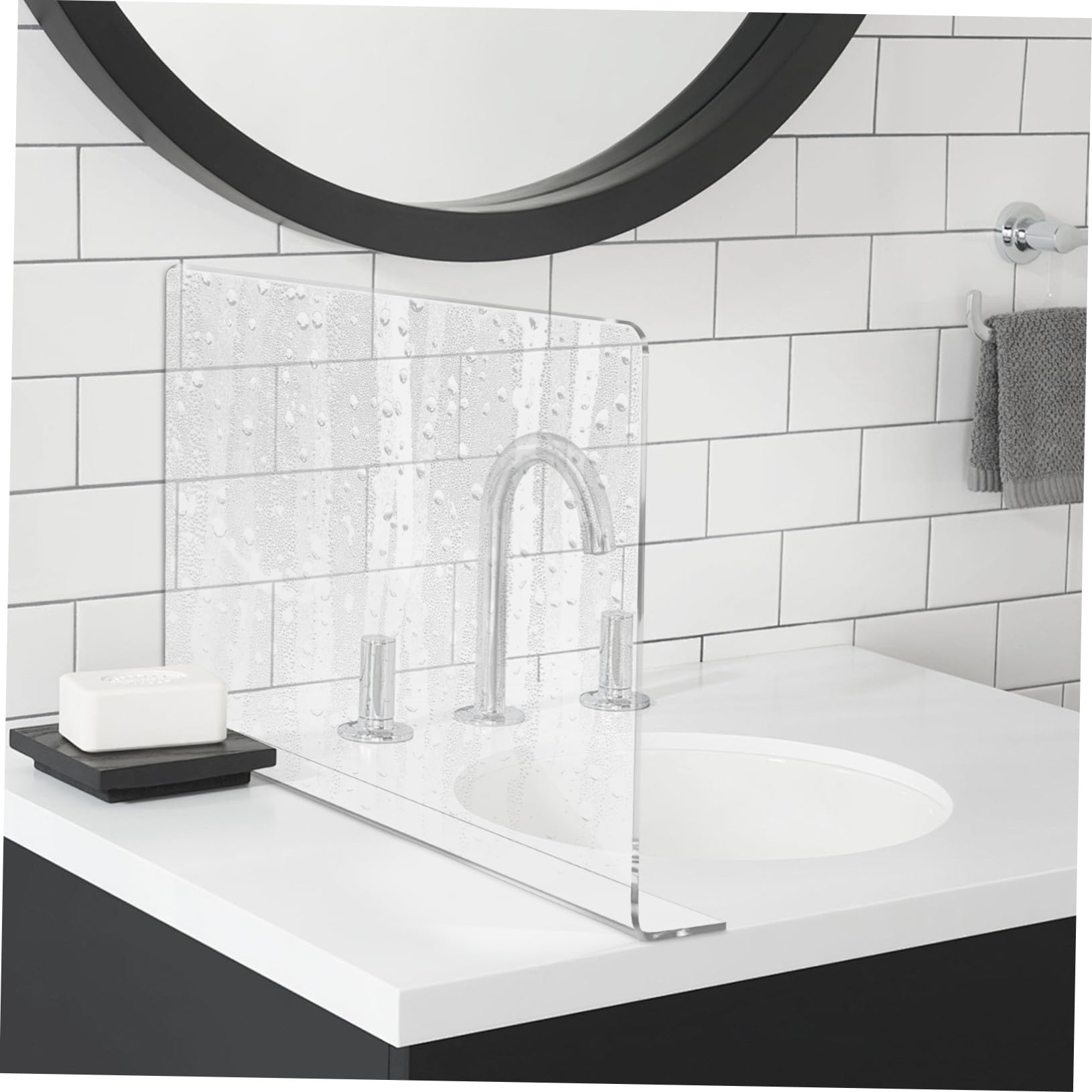 ULTECHNOVO Protector de salpicaduras de acrílico transparente para fregadero, barrera de agua desmontable para cocina, baño, fácil instalación, diseño elevado que evita salpicaduras, mantiene los