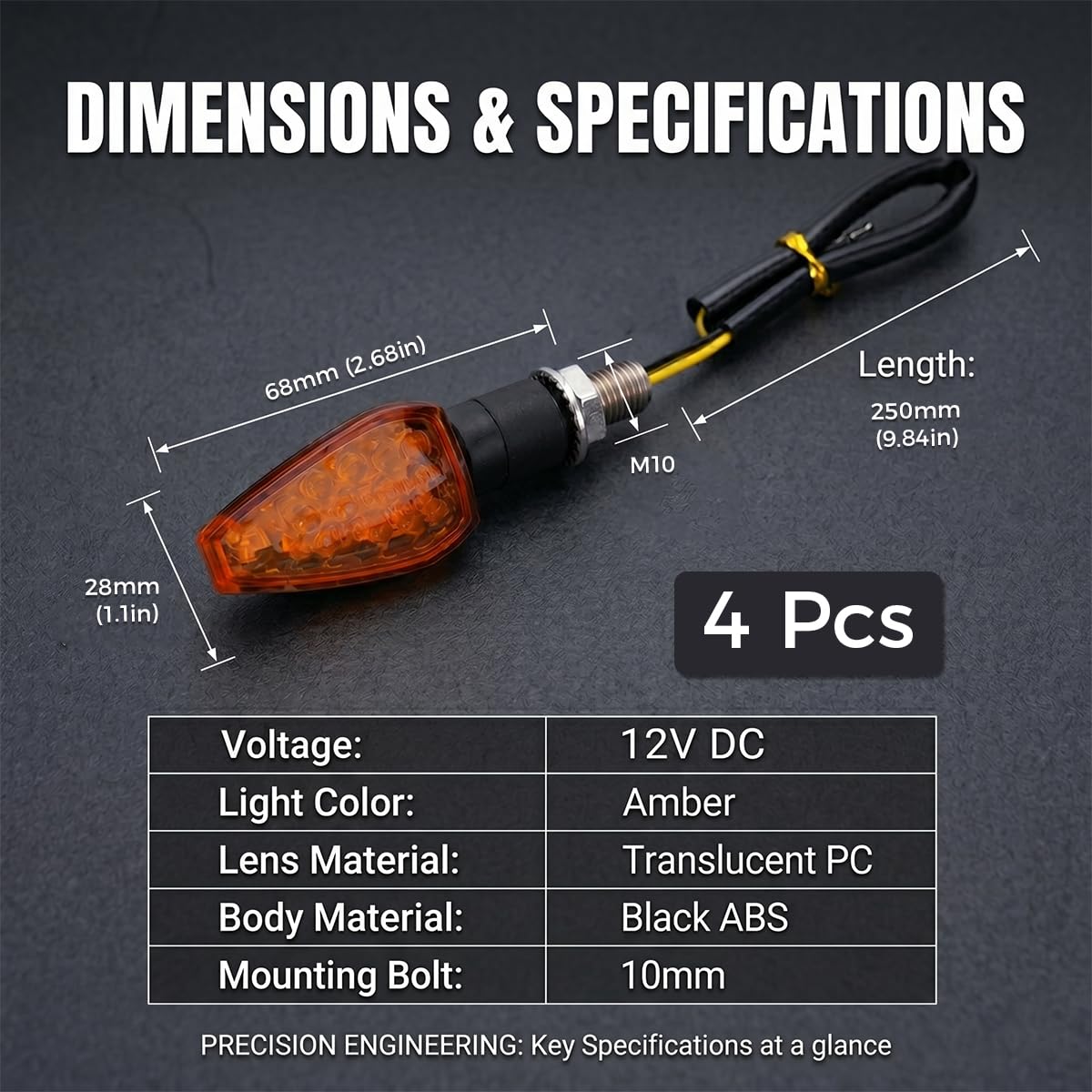 Intermitente Moto LED Homologado 4pcs, Indicador de Dirección Universal 12V 14 LED F5, Estanco IP68 Intermitentes para Scooter Quad Cruiser Mobylette, Lente Ahumada, Montaje Fácil Tornillo M8