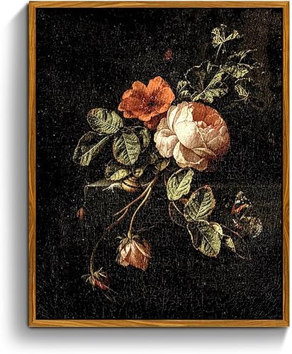 crmotu Arte de pared enmarcado floral, impresiones botánicas vintage de flores, cuadros de lienzo de mariposa de rosa Moody, Academia oscura de