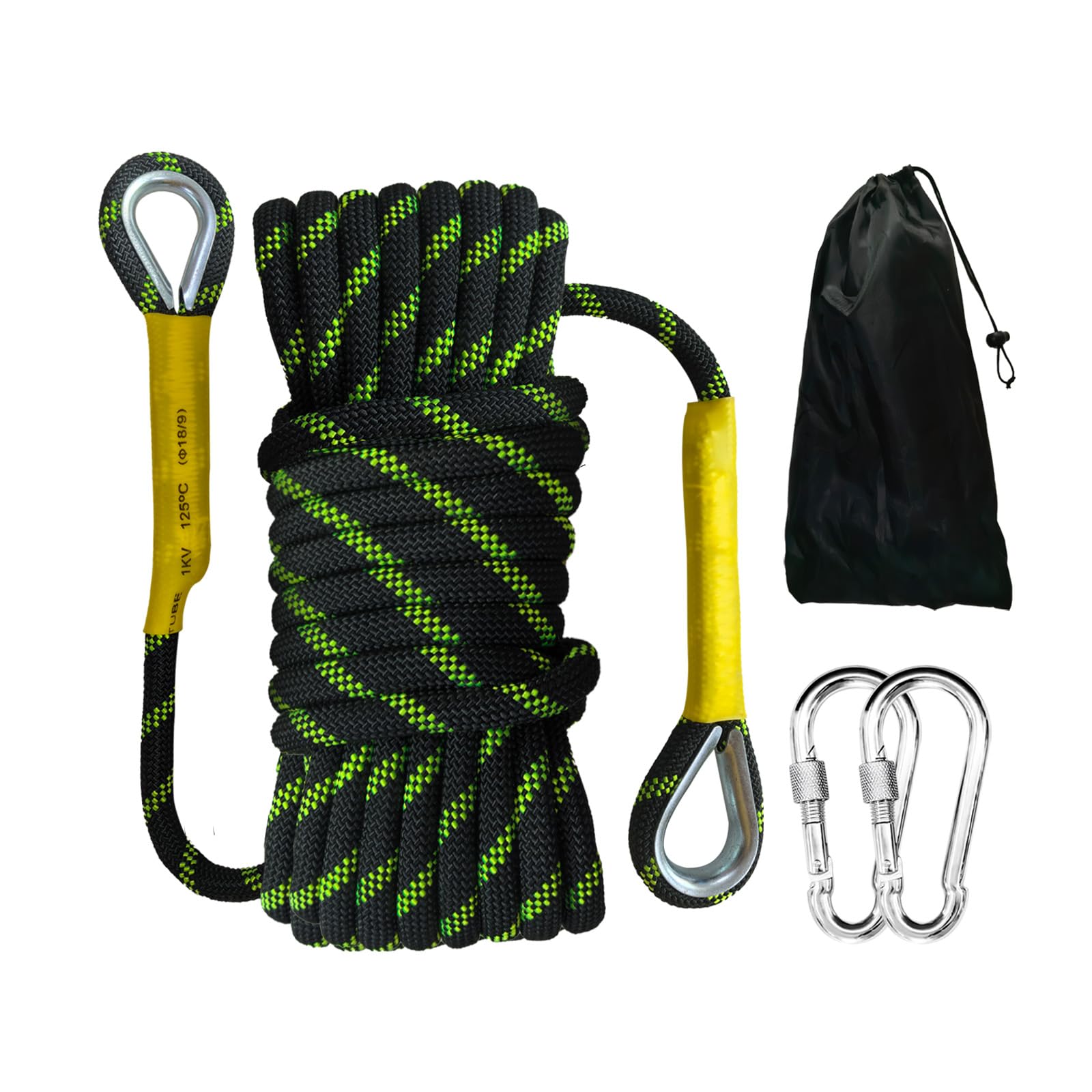 HUtzpah 12mm 30m (98Ft) Static Climbing Rope, Low Stretch, Black Reflective