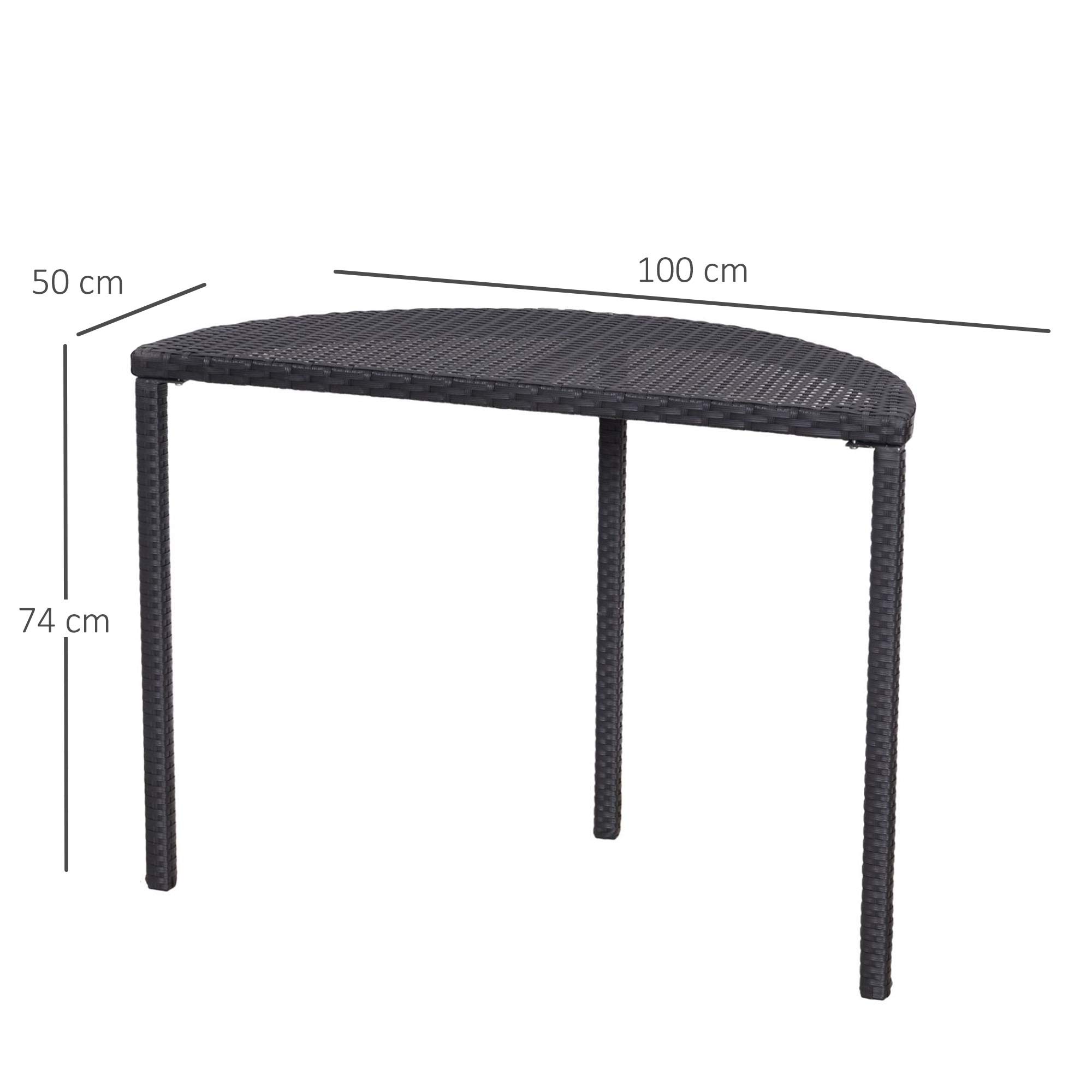 Outsunny Table de Jardin Demi Cercle - Table de Balcon Demi Lune - dim. 100L x 50l x 74H cm résine tressée 4 Fils Imitation rotin Noir