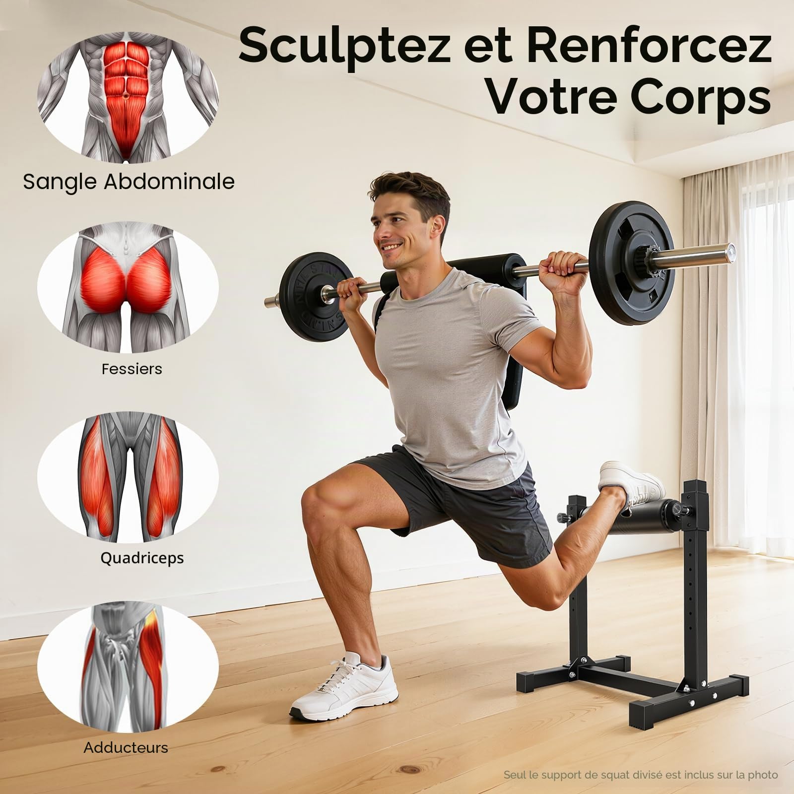 Support bulgare pour squat, squat avec 9 hauteurs de rouleau réglables, machine spéciale pour squat, squat, pour les squats et les fentes